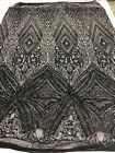 Black Sequins Fabric 4 Way Stretch Embroidery On Power Mesh-Lace-Prom By Yard