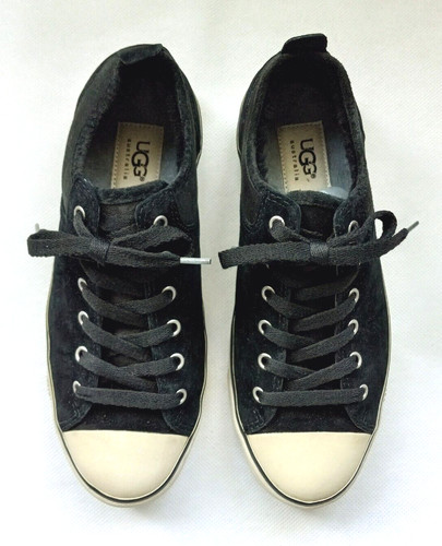 Sneakers basse UGG donna taglia 7 nere scamosciate stringate foderate in pelliccia causale