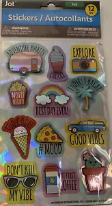 Jot 12 Piece Foil Stickers - Adventure Awaits/Explore/Chillax/Endless Vacay - Picture 1 of 2