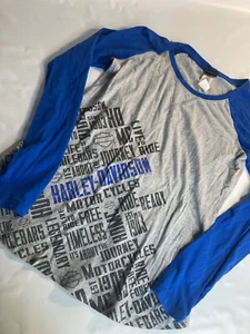 Harley Davidson Womens Logo blue grey vintage baseball tee small - Picture 1 of 5