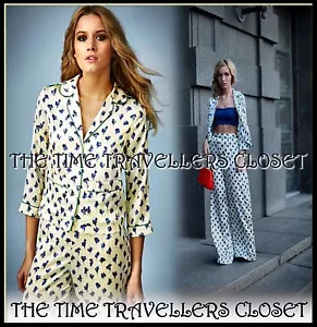 NEW TOPSHOP Kate Moss Cream Blue Green Floral Pyjama Style Blouse Jacket UK 6 34 - Picture 1 of 9
