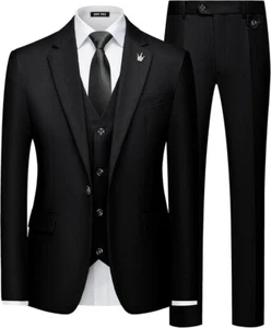 Magier Herren Schwarz Anzug Slim Fit 3 Teiler 3XL 48R 42W 1 Knopf Kerbe Revers - Bild 1 von 4