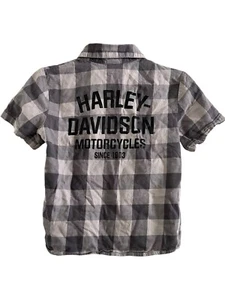Camisa Harley Davidson Abotonada Juvenil 6/7 Negra Gris Logotipo Deletreado Cuello A Cuadros - Imagen 1 de 7