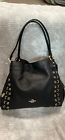 Coach Edie Tote Bag Leather Black And Gold Grommet 21348