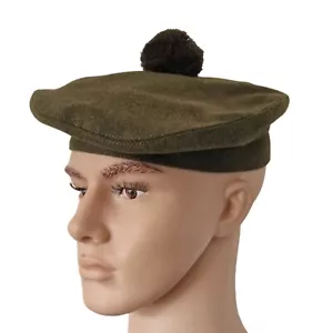 Green Scottish Tam O Shanter Military Hat Bonnet Beret Balmoral Army Cap Scotts. - Picture 1 of 4