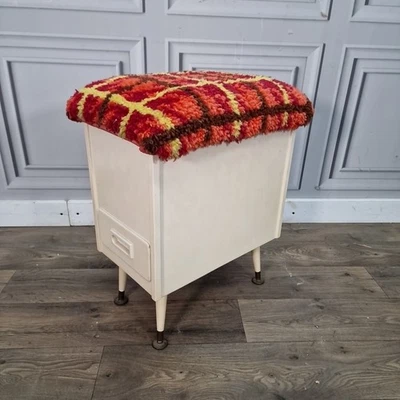 Vintage Sewing Box Stool - Mid Century – Storage Retro Ottoman & Drawers MCM - Image 1 of 4