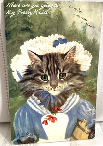 Cartolina antica 1907 TUCKS Oilette dove vai la mia bella cameriera gatto - Foto 1 di 2