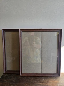 2er Set Vintage Nussbaum Ton Holz Bilderrahmen mit Glas Foto Größe 14 x 12" Kunst  - Bild 1 von 12