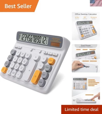 12-Digit Desktop Calculator with Solar & Battery Power - Easy to Use Gray Design - Image 1 of 4