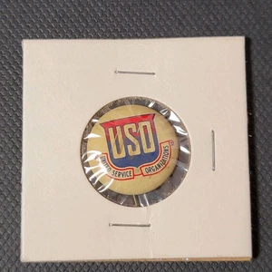 Pinback antiguo de colección USO United Service Organization aprox. 0,75" de ancho PA - Imagen 1 de 3