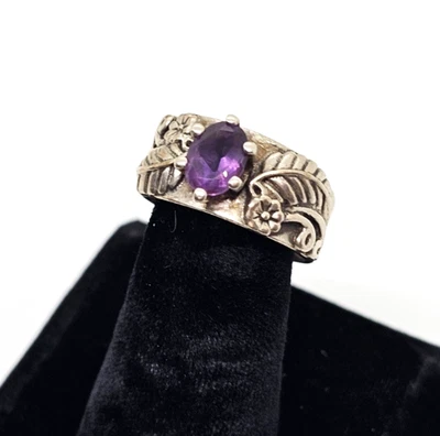 Anillo Carolyn Pollack Plata Esterlina Facetada Amatista Talla 8 Firmado Foto 1 de 4