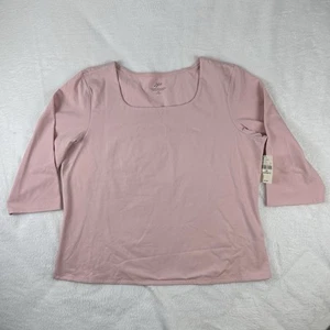 T-shirt J.Jill Supersoft collo quadrato taglia 2x rosa pallido manica 3/4 elasticizzata casual nuova con etichette - Foto 1 di 9