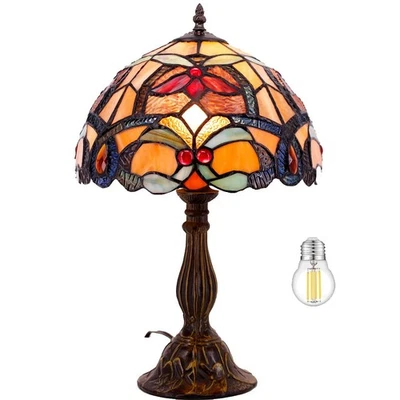 Abajur de mesa Tiffany laranja vitral flor ligação estilo mesa de leitura cama... - Imagem 1 de 4