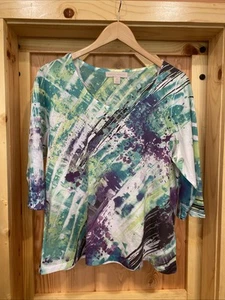 Laura Ashley Women's Shirt Plus Size 1X Splatter Studded Scoop Neck Artsy Purple - Picture 1 of 11