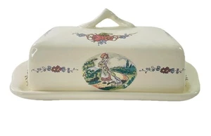 VTG Sarreguemines Obernai Butter Dish Twig Handle Dishwasher Safe Two Pc France - Picture 1 of 8
