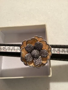 Lauren G Adams Enamel Flower And Black Pave Ring Size 7 - Picture 1 of 3