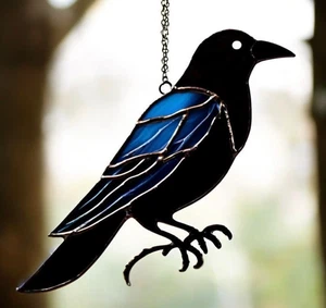 Handmade Australian Male SATIN BOWERBIRD Stained Glass SUNCATCHER Bird Lovers - Picture 1 of 24
