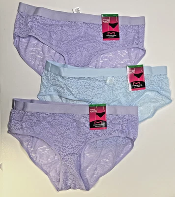 MAIDENFORM Pure Comfort 弹力蕾丝蓝色紫色内裤女式 L/7 3 包 — 第 1/4 张图片