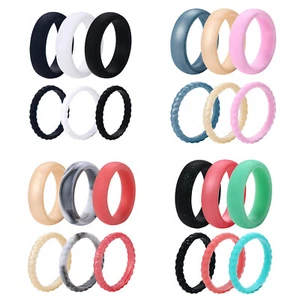 6Pcs Women Breath Flexible Silicone Rubber Ring Stackable Gym Wedding Band #4-12 - Picture 1 of 28