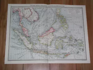 1908 ANTIQUE MAP OF INDONESIA SINGAPORE INDUSTRY TRANSPORTATION SHIP ROUTES - Picture 1 of 10