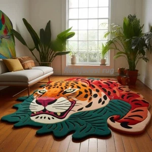 Jaguar Wool Area Rug Hand-Tufted, Unique Irregular Shape with Bold Animal Print - Picture 1 of 4