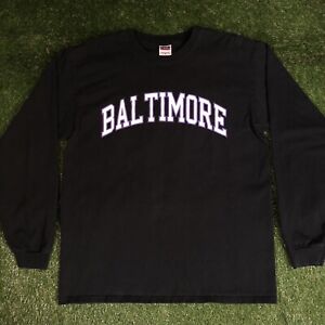 VTG Anvil Baltimore Ravens 52 Ray Lewis Double Sided Black Long Sleeve T-Shirt L