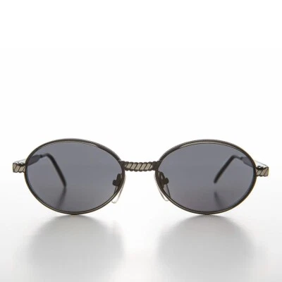 Gafas de sol vintage ovaladas de metal Gunmetal años 90 con templos de cuerda de metal - tabaco Foto 1 de 3