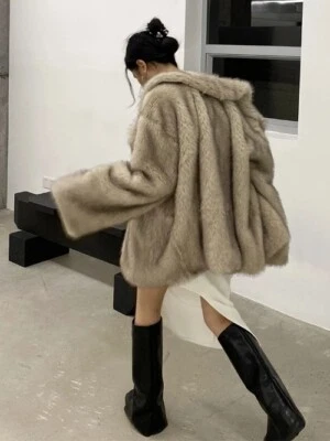 Winter Loose Casual Warm Soft Hairy Faux Fur Coat Luxury High Quality Jacket - Image 1 of 4