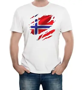 Torn Norway Flag Men's T-Shirt Norwegian Oslo Country national football - Picture 1 of 34