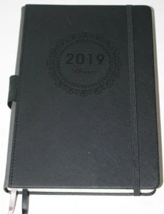 2019 Weekly Monthly Planner Black w Pen Loop Bookmarks Closure Elastic Stickers - Picture 1 of 7