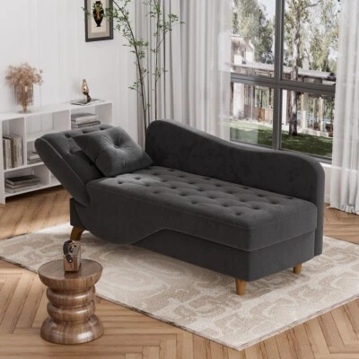 Chaise Lounge Chaise Ajustable 54.5" Interior con Almacenamiento 3 en 1 Futón Sofá Cama Foto 1 de 4