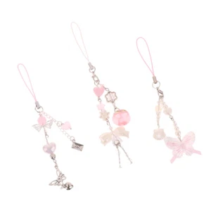 Peach Bowknot Phone Chain Shell Heart Earphone Case Pendant Lanyard Bag Decor - Zdjęcie 1 z 16