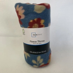 Floral Blue Fleece Throw Blanket 50" x 60" New Main Stays Cozy - Picture 1 of 5