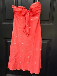 Tocca Strapless Sundress Embroidered Seashells Bow Top Coral Size 4 VGUC - Picture 1 of 8