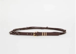 RAG & BONE Knotted Jet Set Braided leather women's skinny belt- M/L - Redwood - Picture 1 of 5