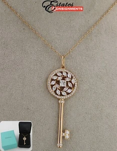 Tiffany Victoria Diamond Vine Key Pendant & Necklace 18k Rose Gold - Picture 1 of 9