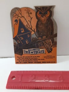Vintage Halloween Cardboard Diecut Die Cut Rosen Owl Sucker Holder Unused 1950s - Picture 1 of 4