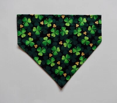 ST. PATRICK'S DAY LARGE GREEN/TINY GOLD SHAMROCKS DOG SCARF/BANDANA--S, M, L - Image 1 of 3