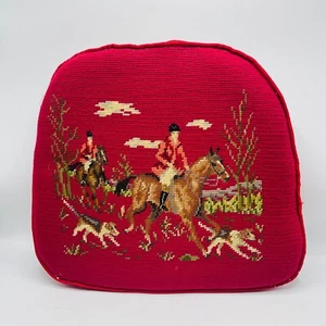 Funda de asiento de almohada de punta de aguja ecuestre vintage caballo y perros persecución roja - Imagen 1 de 14