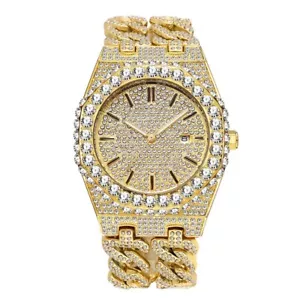 Hip Hop Luxus Fully Ice out Herrenuhr Iced Custom Bling Diamond Gold Rapper - Bild 1 von 12