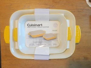 Juego de 2 utensilios para hornear de cerámica clásicos de 2 y 4 cuartos de galón de caléndula Cuisinart Chef's NUEVO - Imagen 1 de 4