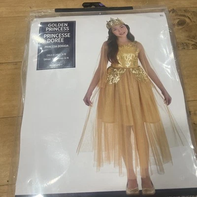 Golden Princess Gold Queen Fancy Dress Up Halloween Child Costume XL - Image 1 of 4
