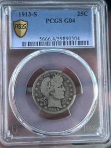 1913-s Barber Quarter, PCGS G-4, rare date - Bild 1 von 9