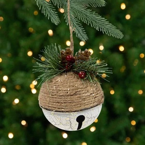 Northlight 5" Green Rustic Pine Cone Holly Berry Jingle Bell Christmas Ornament - Imagen 1 de 8