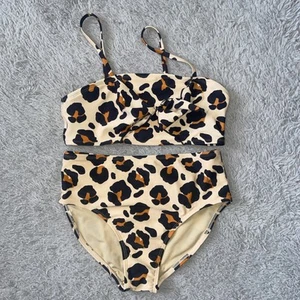 Art Class Girl's Size L 10-12 Beige Leopard Animal Print 2-Piece Bikini Swimsuit - Picture 1 of 5
