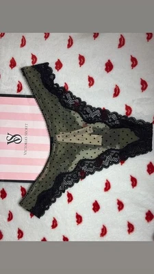 Panty Tanga Victoria's Secret Tease Verde Malla Transparente con Punto Negro Pierna Alta Nuevo con Etiquetas Foto 1 de 3