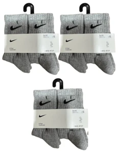 (3 Pack) Nike Kids Grey 6 Pairs Boys Cusioned Crew Dri-Fit Socks size 4-5 - Picture 1 of 3