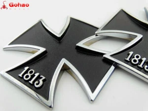 2X Motorcycle Tank Fairing Fender Side Metal 1813 Iron Cross Emblem Decal Badges - Picture 1 of 6