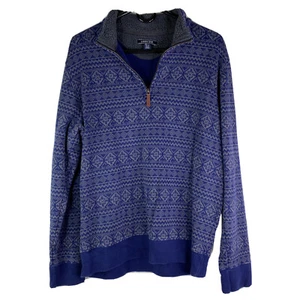Lands End Mens Jacket Medium Blue 1/4 Zip Aztec Southwestern Print - Picture 1 of 5