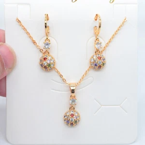 18K Yellow Gold Filled Fashion Multicolour Topaz Round Jewelry Set for Women - Picture 1 of 6